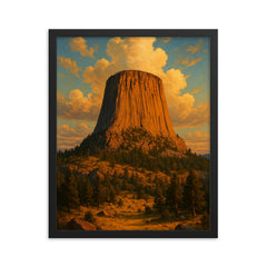 Devil's Tower Wyoming USA framed print on a plain backdrop in size 16"x20".