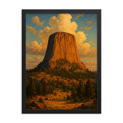 Devil's Tower Wyoming USA framed print on a plain backdrop in size 18"x24".