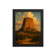 Devil's Tower Wyoming USA framed print on a plain backdrop in size 8"x10".