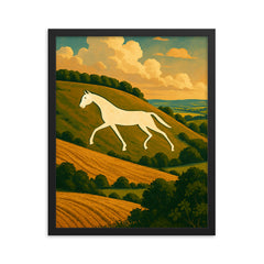 Devizes Millennium White Horse England framed print on a plain backdrop in size 16"x20".
