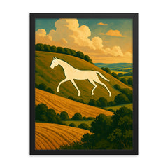 Devizes Millennium White Horse England framed print on a plain backdrop in size 18"x24".
