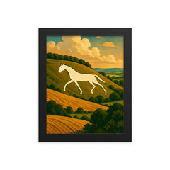 Devizes Millennium White Horse England framed print on a plain backdrop in size 8"x10".