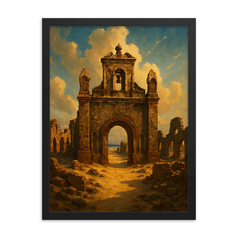 Dhanushkodi Ghost Town India framed print on a plain backdrop in size 18