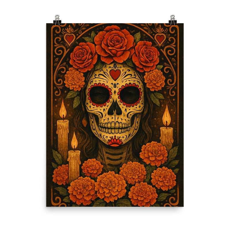 Dia de muertos design poster on a plain backdrop in size 8