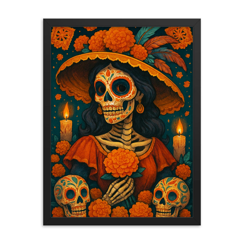 Dia de muertos framed print on a plain backdrop in size 18