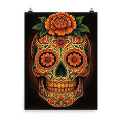 Dia de muertos skull poster on a plain backdrop in size 8"x10".