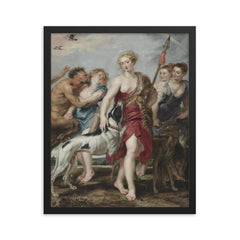 Diana and Her Nymphs Departing for the Hunt by Peter Paul Rubens framed print on a plain backdrop in size 16"x20".