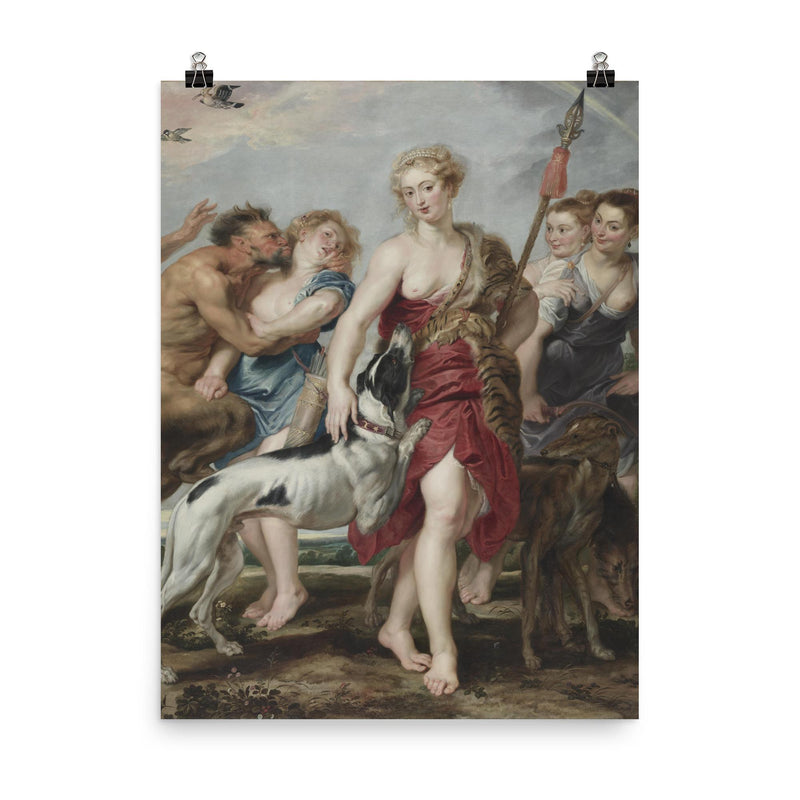 Diana and Her Nymphs Departing for the Hunt by Peter Paul Rubens poster on a plain backdrop in size 8