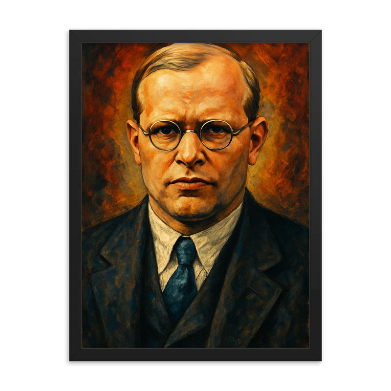 Dietrich Bonhoeffer framed print on a plain backdrop in size 18