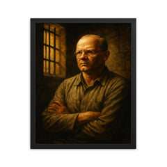 Dietrich Bonhoeffer in prison cell resolve framed print on a plain backdrop in size 16"x20".