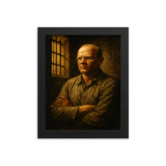 Dietrich Bonhoeffer in prison cell resolve framed print on a plain backdrop in size 8"x10".