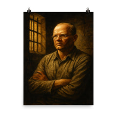 Dietrich Bonhoeffer in prison cell resolve poster on a plain backdrop in size 8"x10".