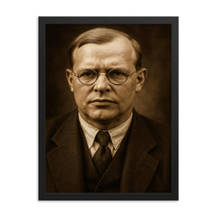 Dietrich Bonhoeffer portrait framed print on a plain backdrop in size 18"x24".