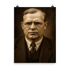 Dietrich Bonhoeffer portrait poster on a plain backdrop in size 8"x10".