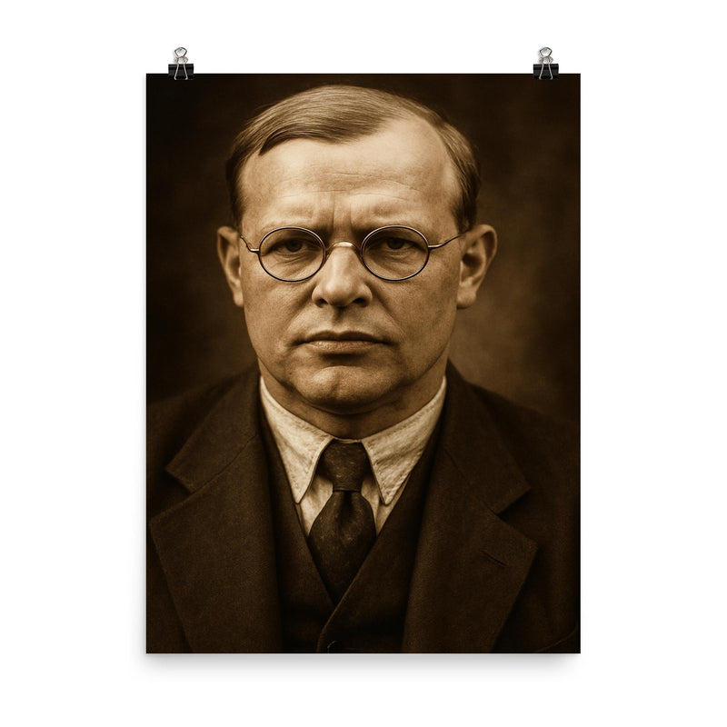 Dietrich Bonhoeffer portrait poster on a plain backdrop in size 8