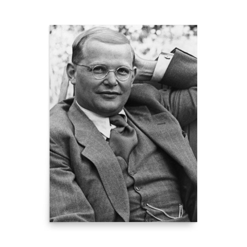 Dietrich Bonhoeffer poster on a plain backdrop in size 18