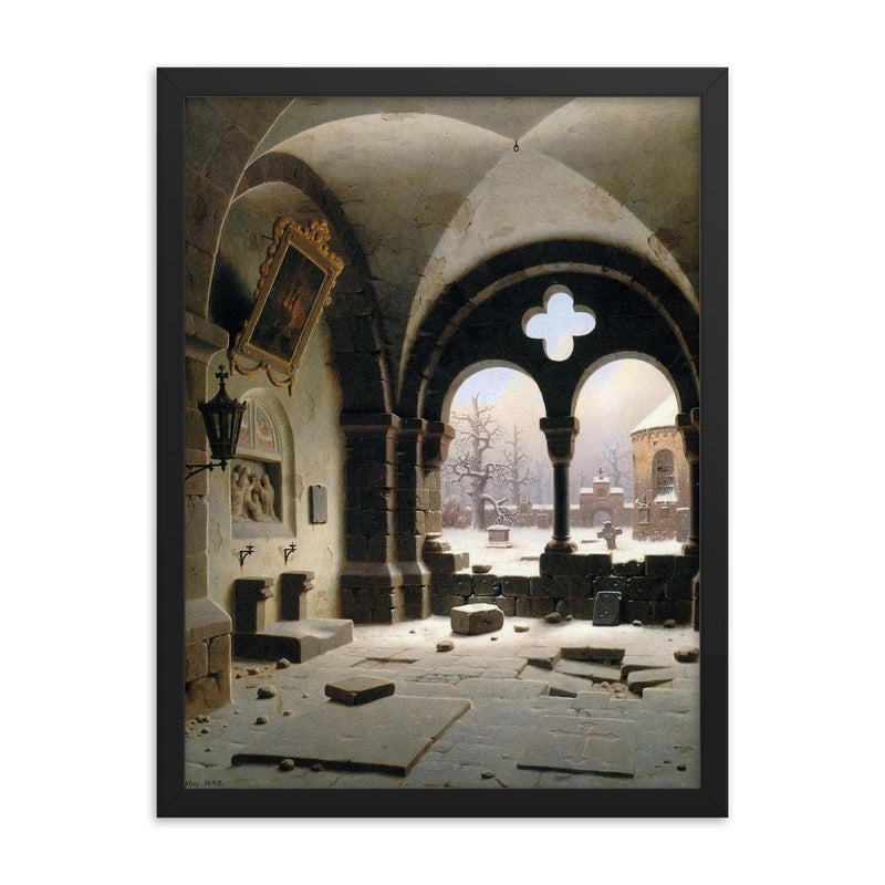 Dilapidated Chapel by Carl Hasenpflug, 1845 framed print on a plain backdrop in size 18