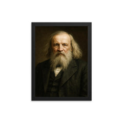 Dimitri Mendeleev portrait framed print on a plain backdrop in size 12"x16".