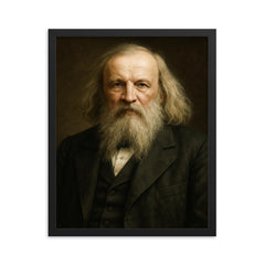 Dimitri Mendeleev portrait framed print on a plain backdrop in size 16"x20".