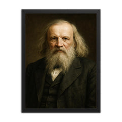 Dimitri Mendeleev portrait framed print on a plain backdrop in size 18"x24".