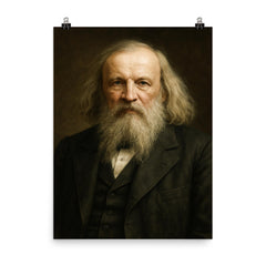 Dimitri Mendeleev portrait poster on a plain backdrop in size 8"x10".