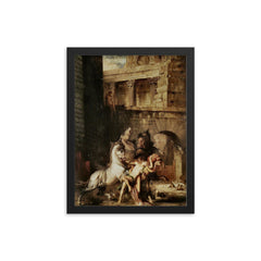 Diomedes Devoured by His Horses by Gustave Moreau, 1865 framed print on a plain backdrop in size 12"x16".