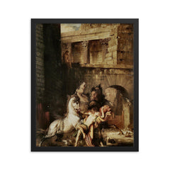 Diomedes Devoured by His Horses by Gustave Moreau, 1865 framed print on a plain backdrop in size 16"x20".