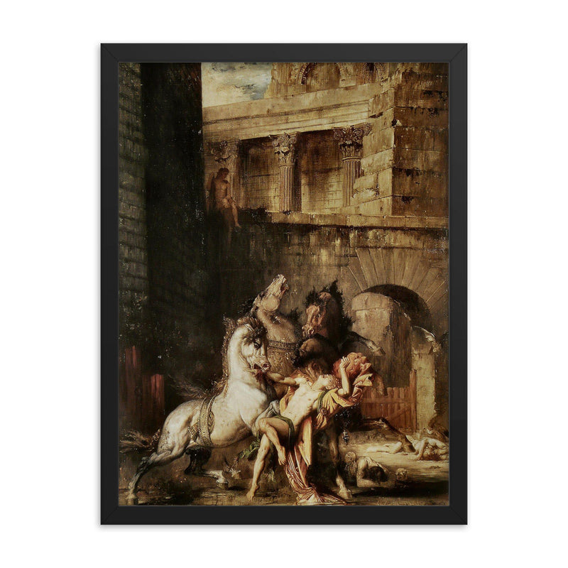 Diomedes Devoured by His Horses by Gustave Moreau, 1865 framed print on a plain backdrop in size 18