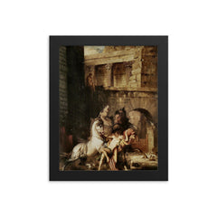 Diomedes Devoured by His Horses by Gustave Moreau, 1865 framed print on a plain backdrop in size 8"x10".
