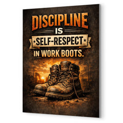 Discipline is self respect in work boots metal print mockup