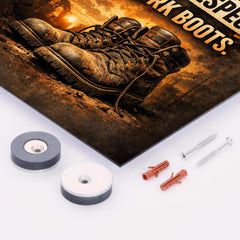 Discipline is self respect in work boots metal print mockup
