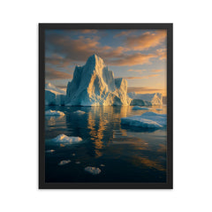 Disko Bay Icebergs Greenland framed print on a plain backdrop in size 16"x20".