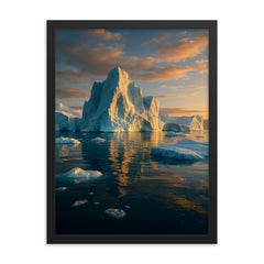 Disko Bay Icebergs Greenland framed print on a plain backdrop in size 18"x24".