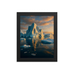 Disko Bay Icebergs Greenland framed print on a plain backdrop in size 8"x10".
