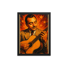 Django Reinhardt framed print on a plain backdrop in size 12"x16".