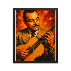 Django Reinhardt framed print on a plain backdrop in size 16"x20".