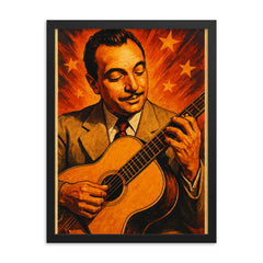 Django Reinhardt framed print on a plain backdrop in size 18"x24".