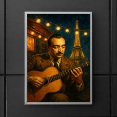 Django Reinhardt under Paris caravan lights poster 5