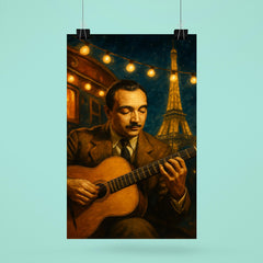 Django Reinhardt under Paris caravan lights poster 6