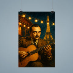 Django Reinhardt under Paris caravan lights poster 9