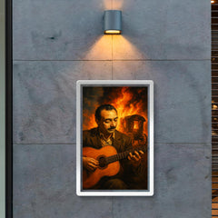 Django Reinhardt with caravan fire and guitar poster 2