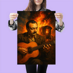 Django Reinhardt with caravan fire and guitar poster 3