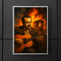 Django Reinhardt with caravan fire and guitar poster 5