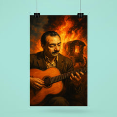 Django Reinhardt with caravan fire and guitar poster 6