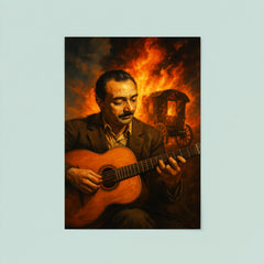 Django Reinhardt with caravan fire and guitar poster 8