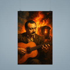 Django Reinhardt with caravan fire and guitar poster 9