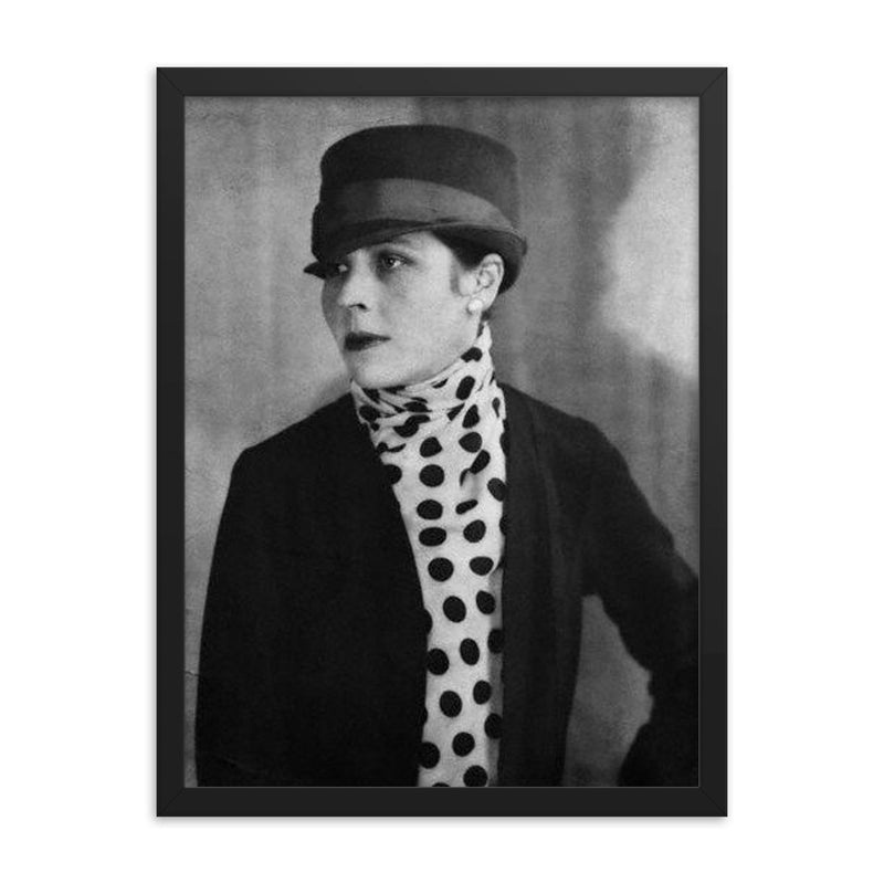 Djuna Barnes framed print on a plain backdrop in size 18