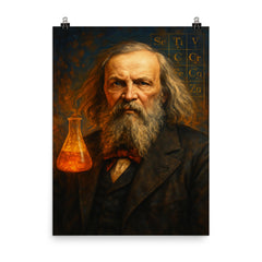 Dmitri Mendeleev poster on a plain backdrop in size 8"x10".