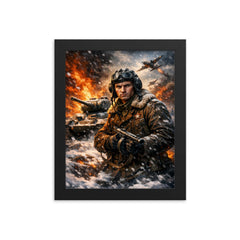 Dmitry Lavrinenko tank ace in burning snow framed print on a plain backdrop in size 8"x10".
