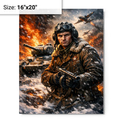 Dmitry Lavrinenko tank ace in burning snow metal print on a plain backdrop in size 16"x20".